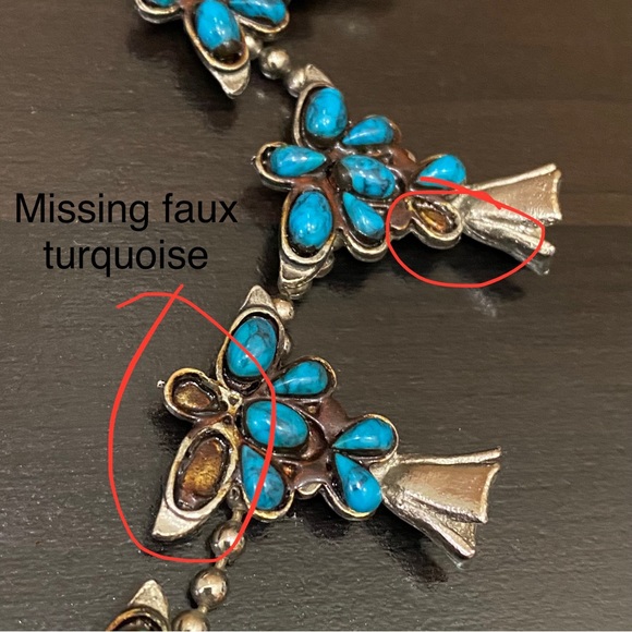 Vintage Kachina Mask Faux Turquoise Southwestern Style Squash Blossom Necklace - Picture 13 of 13